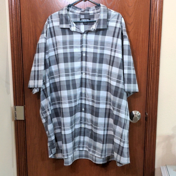 Claiborne Other - Claiborne Stretch Gray Plaid Short Sleeve Button-Down Shirt Size 4XLT Tall
